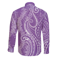 Polynesia Plumeria Lei Family Matching Off The Shoulder Long Sleeve Dress and Hawaiian Shirt Periwinkle Curves Motif