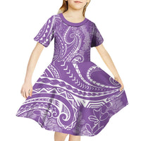 Polynesia Plumeria Lei Kid Short Sleeve Dress Periwinkle Curves Motif LT7 - Polynesian Pride