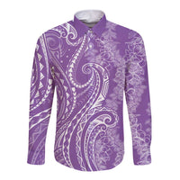 Polynesia Plumeria Lei Long Sleeve Button Shirt Periwinkle Curves Motif LT7 Unisex Periwinkle - Polynesian Pride