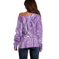 Polynesia Plumeria Lei Off Shoulder Sweater Periwinkle Curves Motif