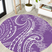 Polynesia Plumeria Lei Round Carpet Periwinkle Curves Motif