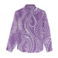 Polynesia Plumeria Lei Women Casual Shirt Periwinkle Curves Motif