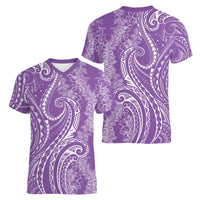 Polynesia Plumeria Lei Women V-Neck T-Shirt Periwinkle Curves Motif
