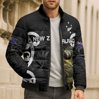 New Zealand WC2026 Custom Black Bomber Puffer Jacket Silver Fern