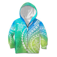 Polynesian Pride Kid Hoodie Turtle Hibiscus Luxury Style - Gradient Blue LT7 Zip Hoodie Blue Green - Polynesian Pride