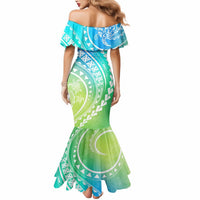 Polynesian Pride Mermaid Dress Turtle Hibiscus Luxury Style - Gradient Blue LT7 - Polynesian Pride