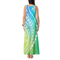 Polynesian Pride Tank Maxi Dress Turtle Hibiscus Luxury Style - Gradient Blue LT7 - Polynesian Pride