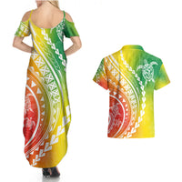 Polynesian Pride Couples Matching Summer Maxi Dress and Hawaiian Shirt Turtle Hibiscus Luxury Style - Reggae LT7 - Polynesian Pride