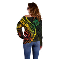 Polynesian Pride Off Shoulder Sweater Turtle Hibiscus Luxury Style - Reggae Ver2 LT7 - Polynesian Pride