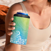 Polynesia 4 in 1 Can Cooler Tumbler Plumeria Blue Gradient Curves
