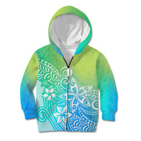 Polynesia Kid Hoodie Plumeria Blue Gradient Curves LT7 Zip Hoodie Blue Green - Polynesian Pride