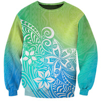 Polynesia Sweatshirt Plumeria Blue Gradient Curves LT7 Unisex Blue Green - Polynesian Pride
