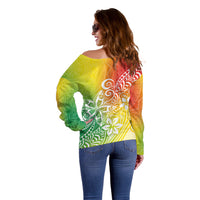 Polynesia Off Shoulder Sweater Plumeria Reggae Curves LT7 - Polynesian Pride