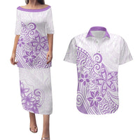 Polynesia Couples Matching Puletasi Dress and Hawaiian Shirt Plumeria Lavender Curves LT7 Purple - Polynesian Pride