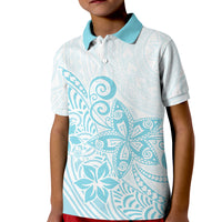 Polynesia Kid Polo Shirt Plumeria Turquoise Curves LT7 Kid Turquoise - Polynesian Pride