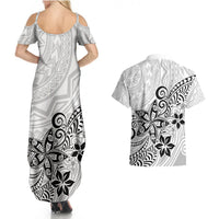 Polynesia Couples Matching Summer Maxi Dress and Hawaiian Shirt Plumeria White Curves LT7 - Polynesian Pride