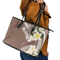 Aloha Hawaii Festive Leather Tote Bag Frangipani Lace Classic - Beige LT7 - Polynesian Pride