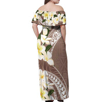 Aloha Hawaii Festive Off Shoulder Maxi Dress Frangipani Lace Classic - Beige