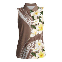 Aloha Hawaii Festive Women Sleeveless Polo Shirt Frangipani Lace Classic - Beige