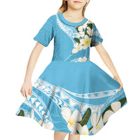 Aloha Hawaii Festive Kid Short Sleeve Dress Frangipani Lace Classic - Turquoise
