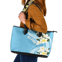 Aloha Hawaii Festive Leather Tote Bag Frangipani Lace Classic - Turquoise LT7 Turquoise - Polynesian Pride