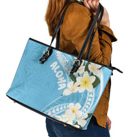 Aloha Hawaii Festive Leather Tote Bag Frangipani Lace Classic - Turquoise LT7 - Polynesian Pride