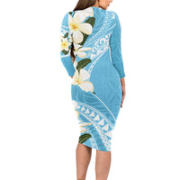 Aloha Hawaii Festive Long Sleeve Bodycon Dress Frangipani Lace Classic - Turquoise