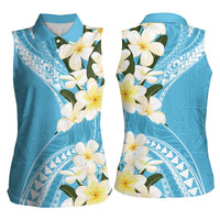 Aloha Hawaii Festive Women Sleeveless Polo Shirt Frangipani Lace Classic - Turquoise