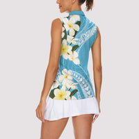 Aloha Hawaii Festive Women Sleeveless Polo Shirt Frangipani Lace Classic - Turquoise
