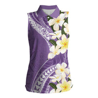 Aloha Hawaii Festive Women Sleeveless Polo Shirt Frangipani Lace Classic - Lavender