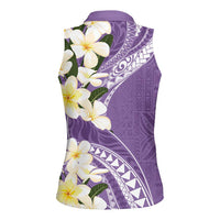 Aloha Hawaii Festive Women Sleeveless Polo Shirt Frangipani Lace Classic - Lavender