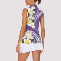 Aloha Hawaii Festive Women Sleeveless Polo Shirt Frangipani Lace Classic - Lavender