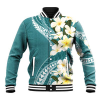 Aloha Hawaii Festive Baseball Jacket Frangipani Lace Classic - Teal LT7 Unisex Teal - Polynesian Pride