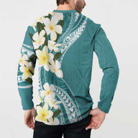 Aloha Hawaii Festive Button Sweatshirt Frangipani Lace Classic - Teal LT7 - Polynesian Pride
