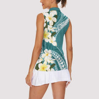 Aloha Hawaii Festive Women Sleeveless Polo Shirt Frangipani Lace Classic - Teal