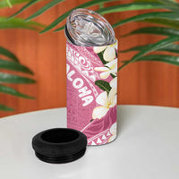 Aloha Hawaii Festive 4 in 1 Can Cooler Tumbler Frangipani Lace Classic - Rosy
