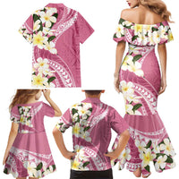 Aloha Hawaii Festive Family Matching Mermaid Dress and Hawaiian Shirt Frangipani Lace Classic - Rosy