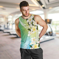 Aloha Hawaii Festive Men Tank Top Frangipani Lace Classic - Summer Vibes LT7 Blue Green - Polynesian Pride