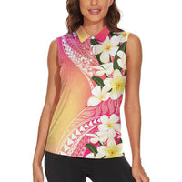 Aloha Hawaii Festive Women Sleeveless Polo Shirt Frangipani Lace Classic - Spring Vibes