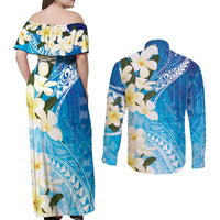 Aloha Hawaii Festive Couples Matching Off Shoulder Maxi Dress and Long Sleeve Button Shirt Frangipani Lace Classic - Oceanic LT7 - Polynesian Pride