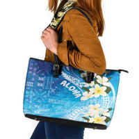 Aloha Hawaii Festive Leather Tote Bag Frangipani Lace Classic - Oceanic LT7 Navy - Polynesian Pride