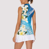 Aloha Hawaii Festive Women Sleeveless Polo Shirt Frangipani Lace Classic - Oceanic
