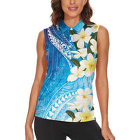 Aloha Hawaii Festive Women Sleeveless Polo Shirt Frangipani Lace Classic - Oceanic
