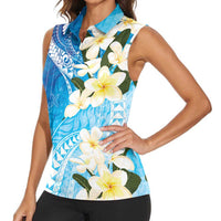 Aloha Hawaii Festive Women Sleeveless Polo Shirt Frangipani Lace Classic - Oceanic