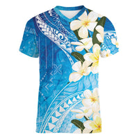 Aloha Hawaii Festive Women V-Neck T-Shirt Frangipani Lace Classic - Oceanic