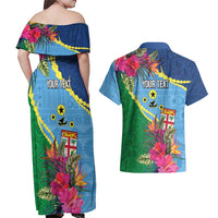 Personalized Malampa Fiji Day Together We Grow Couples Matching Off Shoulder Maxi Dress and Hawaiian Shirt Special Tapa Mix - Polynesian Pride