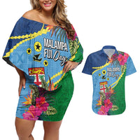 Personalized Malampa Fiji Day Together We Grow Couples Matching Off Shoulder Short Dress and Hawaiian Shirt Special Tapa Mix - Polynesian Pride