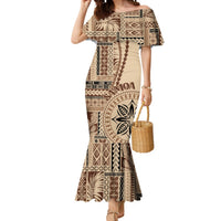 Samoa Siapo Motif Mermaid Dress Classic Style LT7 Women Beige - Polynesian Pride