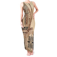 Samoa Siapo Motif Tank Maxi Dress Classic Style LT7 Women Beige - Polynesian Pride