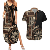 Samoa Siapo Motif Couples Matching Summer Maxi Dress and Hawaiian Shirt Classic Style - Black Ver LT7 Black - Polynesian Pride